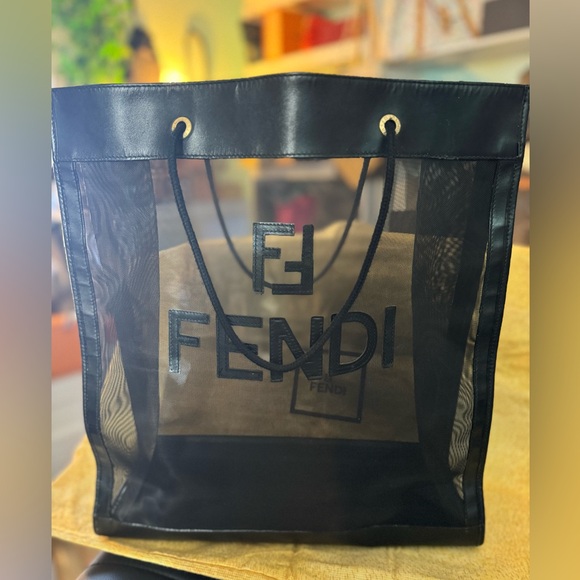 Fendi Leather-Trimmed Mesh Logo Tote - vintage black - Picture 3 of 11